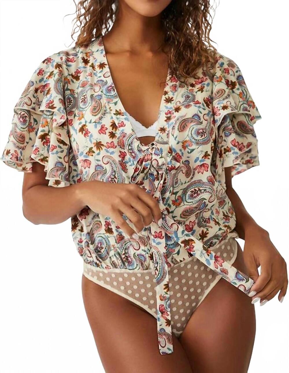 NEW FREE PEOPLE call me later printed bodysuit in sweet combo